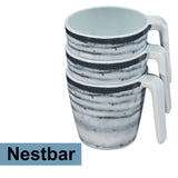 Melamin 4 Tassen 350 ml ideal für Camping - Schiefer - Stapelbar - Steingutoptik Trinkbecher Kaffeetasse Kaffeebecher