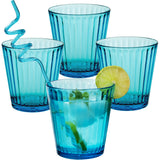 Melamin Geschirr Set Jesolo Blau für 4 Personen - 16 Teile - mit farblich passenden Trinkgläsern 360ml aus Acryl Campinggeschirr