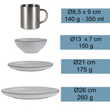 Melamin Geschirr Set Blau für 2 Personen 8 Teile mit Edelstahl Thermo Tassen doppelwandig - Tonoptik Essgeschirr - Campinggeschirr Picknick ideal für Camping modern Outdoor