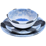 Melamin Geschirr Set Wish Flower Blau für 4 Personen - 12 Teile - Pusteblume Steingutoptik
