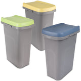 3x Mülleimer 15 Liter schmal Deckel Recycling Mülltrennung Abfalleimer Abfallbehälter Müll Küche rechteckig Abfallsammler Kunststoff Eimer Mülltonne Schmal Müllsackhalterung