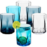 Melamin Geschirr Set Jesolo Blau für 6 Personen - 24 Teile - mit farblich passenden Trinkgläsern 300ml aus Acryl Campinggeschirr