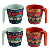 4 Stück Melamin Tassen 350 ml ideal für Camping 4 Personen - Toskana Deep - Stapelbar - Steingutoptik Mandala Trinkbecher Kaffeetasse Kaffeebecher