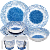 Melamin Geschirr Set Wish Flower Blau für 2 Personen - 8 Teile - Pusteblume Steingutoptik