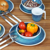 Melamin Geschirr Set Jesolo Blau für 6 Personen - 24 Teile - mit farblich passenden Trinkgläsern 400ml aus Acryl Campinggeschirr