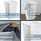 Wäschekorb 50 Liter groß mit Deckel - Wäschesammler ohne Löcher 39x37x55cm Wäschebox Wäschesortierer Haushaltskorb Korb Haushalt Kunststoff Wäschetruhe Wäschetonne Wäschesack