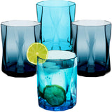 Melamin Geschirr Set Jesolo Blau für 6 Personen - 24 Teile - mit farblich passenden Trinkgläsern 300ml aus Acryl Campinggeschirr