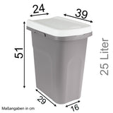 3x 25 Liter Mülleimer schmal 39x24x51 cm Deckel Recycling Mülltrennung Abfalleimer Abfallbehälter Müll Küche rechteckig Abfallsammler Kunststoff Eimer Mülltonne Müllsackhalterung