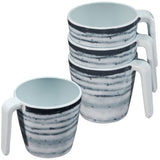 Melamin 4 Tassen 350 ml ideal für Camping - Schiefer - Stapelbar - Steingutoptik Trinkbecher Kaffeetasse Kaffeebecher