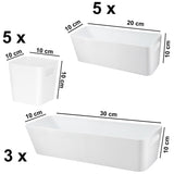 Schubladen Organizer 13 Teile Set - 10 cm hoch - Boxen in 3 Größen - Schubladeneinsatz passend für Schubladen von 40 x 60 cm