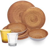 Melamin Geschirr Set Bambi Braun für 2 Personen - 8 Teile mit farblich passenden Trinkgläsern 360 ml Acryl Steingutoptik Campinggeschirr
