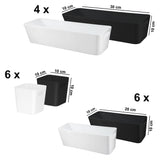 Schubladen Organizer 10 cm hoch - 16 Teile - weiß und schwarz - in 3 Größen - Schubladeneinsatz passend für 2 Schubladen von 30 x 50 cm