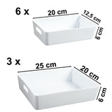 Schubladen Organizer - 6 cm hoch - 9 Teile - in 2 Größen - für 50x60cm Schublade Aufbewahrungsbox weiß - Ordnungssystem