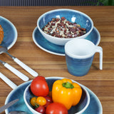 Melamin 4 Tassen 350 ml ideal für Camping - Jesolo Blau - Stapelbar - Steingutoptik Trinkbecher Kaffeetasse Kaffeebecher