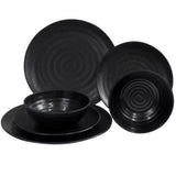 Melamin Camping Geschirr Set für 2 Personen Steingut Optik schwarz - 6 Teile - mit Tellern und Schälchen Campinggeschirr
