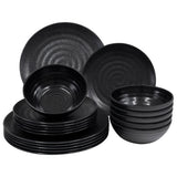 Melamin Camping Geschirr Set für 6 Personen Steingut Optik schwarz - 18 Teile - mit Tellern und Schälchen Campinggeschirr