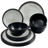 Melamin Geschirr für 4 Personen in Grau Granit-Optik 13 Teile - mit Waschschüssel mit je 4 großen Teller, 4 Dessertteller, 4 Schälchen - sehr robust dickwandig - farbecht - modernes Design - leicht