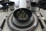 Melamin Geschirr Set für 4 Personen Grau Granit-Optik 16 Teile - mit Stapeltassen - Campinggeschirr Geschirrset Tafelgeschirr - Spülmaschinengeeignet Tableware Outdoor Camping