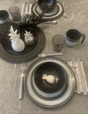 Melamin Geschirr Set für 6 Personen Grau Granit-Optik 24 Teile - mit Stapeltassen - Campinggeschirr Geschirrset Tafelgeschirr - Spülmaschinengeeignet Tableware Outdoor Camping