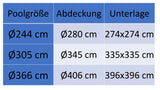 Poolabdeckung rund für Quick-up Pool D-366cm - mit Fixierseilen - 110g/qm PE - Wasserdicht - UV-stabil Poolabdeckplane Sonnenschutz Cover Swimmingpool Familienpool Poolzubehör Planschbecken