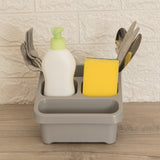 Spülbecken Organizer Grau 17x17x12 cm Sink Caddy Spülmittelorganizer Besteckabtropfbehälter Schwammhalter Küchen Utensilien Organizer Küchenorganizer Spüle Mit Abflusslöcher Kunststoff