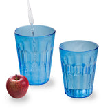Melamin Geschirr Set Jesolo Blau für 4 Personen - 16 Teile - mit blauem Trinkglas 450ml aus Acryl Steingutoptik Campinggeschirr