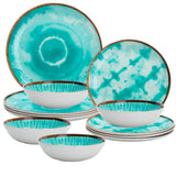 Melamin Geschirrset für 4 Personen - 12 Teile in Türkis - Campinggeschirr Geschirrset Tafelgeschirr Spülmaschinengeeignet Tableware Outdoor Camping