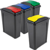 4x 25 Liter Mülltonne Schwarz-Gelb-Blau-Grün-Rot Recyclingtonne 19x40x50cm mit abnehmbarem Klappdeckel - Schmal Küche Mistkübel Trash Bin Gelber Sack Groß Küchenabfalleimer Papiermülleimer