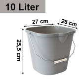 Eimer mit Ausguss und Henkel - 10 Liter - grau - eckig - Putzeimer Haushalt Küche Bad Camping Kunststoff Eimer Haushaltseimer Wassereimer