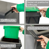 50 Liter Mülltonne Schwarz Recyclingtonne 40x40x50cm mit abnehmbarem Klappdeckel - Küche Mistkübel Trash Bin Gelber Sack Groß Küchenabfalleimer Papiermülleimer