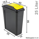 25 Liter Mülltonne Schwarz Recyclingtonne 19x40x50cm mit abnehmbarem Klappdeckel - Schmal Küche Mistkübel Trash Bin Gelber Sack Groß Küchenabfalleimer Papiermülleimer