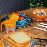 Melamin Geschirr Set Toskana Pastel für 2 Personen - 8 Teile - Orange-Blau - Mandala-Optik Essgeschirr Campinggeschirr