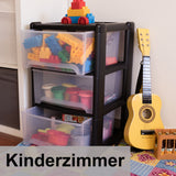Schubladenbox mit 3 Schubladen 38x38x61 cm - schwarz-transparent Kunststoff Drawer Tower Box Organizer für Schreibtisch Easy-Pull-System