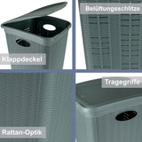 Wäschekorb 50 Liter groß Grün - Rattanoptik mit Deckel - aus recyletem Kunststoff Wäschesammler mit Löcher 38x36x54cm Wäschebox Wäschesortierer Haushaltskorb Haushalt Wäschetruhe Wäschetonne