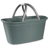 Wäschekorb 35 Liter grün mit 2 Henkeln - 57,5x37x29 cm Rattan-Design ohne Löcher - aus recycletem Kunststoff Haushaltskorb Wäschewanne Tragekorb Wäschesammler Wäschesortierer Wäschebox - Aufbewahrung