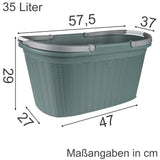 Wäschekorb 35 Liter grün mit 2 Henkeln - 57,5x37x29 cm Rattan-Design ohne Löcher - aus recycletem Kunststoff Haushaltskorb Wäschewanne Tragekorb Wäschesammler Wäschesortierer Wäschebox - Aufbewahrung